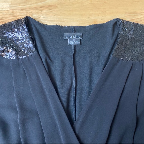 CITY CHIC Black Sequin V-Neck Demi Maxi Dress Plus Size XS 14 Party Cocktail - Picture 5 of 11